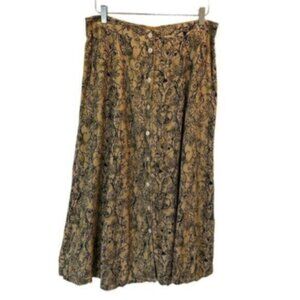 Parsons Place | Tan & Black Floral Print Button Down Maxi Skirt Size XL